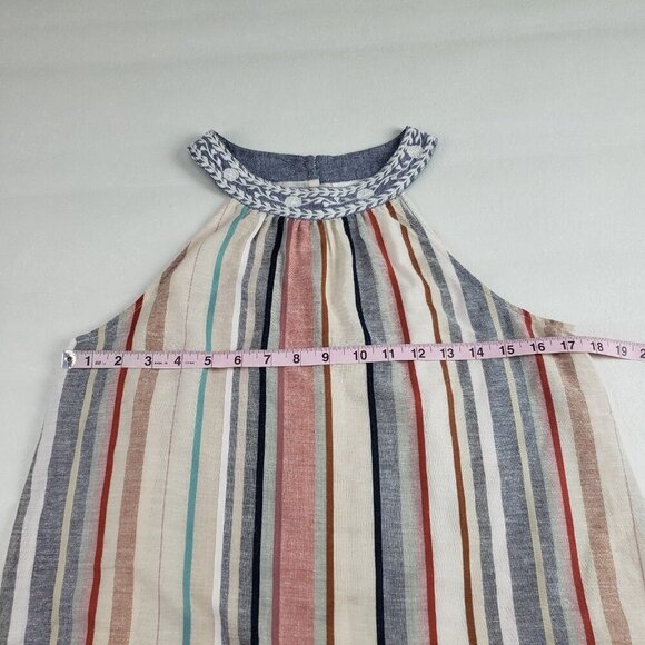 THML Vertical Striped Sleeveless Dress Womens Medium Cream High Neck Embroidered - Picture 10 of 11